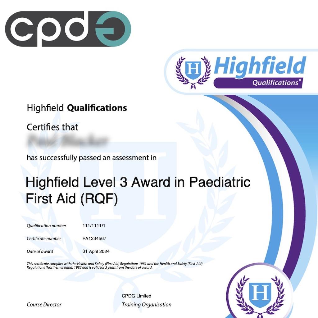 CPDG Paediatric first aid certificate